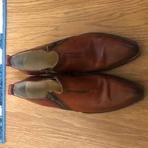 Frye ankle booties - short, brown, pointed toe